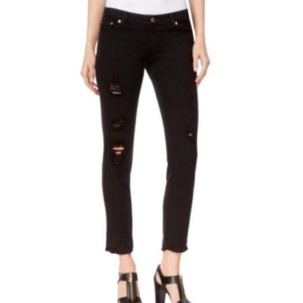 Michael Kors Izzy Cropped Skinny Distressed Black Jeans